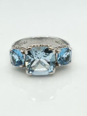 Stunning Designer Signed Colleen Lopez Swiss Blue And Sky Blue Trilogy Ring
